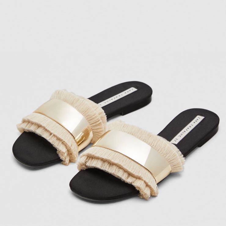 Schoenen damesschoenen Sandalen 40 or Size 9 Sandals--Ivory Fringe W/ Gold Pair of Zara 