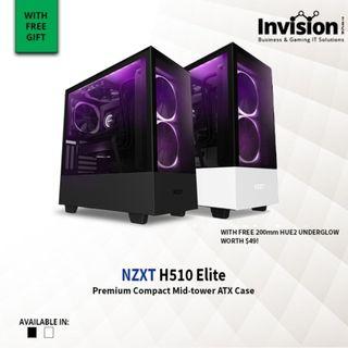NZXT H510 Elite ATX Front Tempered Glass PC Case/Chassis (w FREE NZXT Hue2 200mm Underglow worth $49) - NEW!