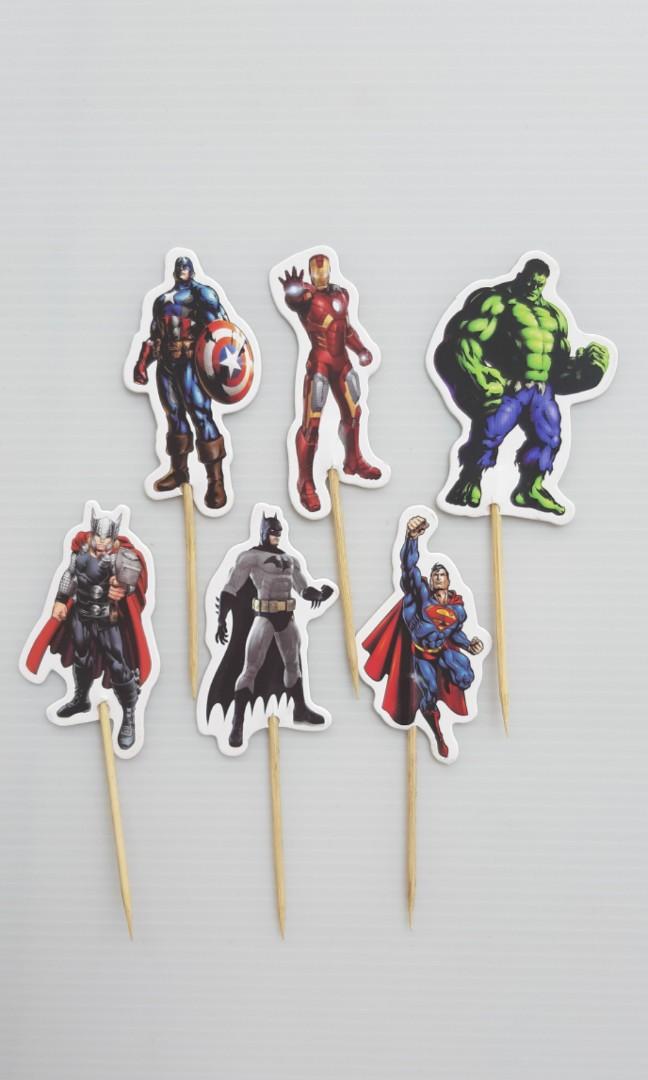 24pcs Avengers Iron Man Superman Thor Captain America Hulk Cupcake Topper Boy Birthday Cake Toppers Design Craft Others On Carousell