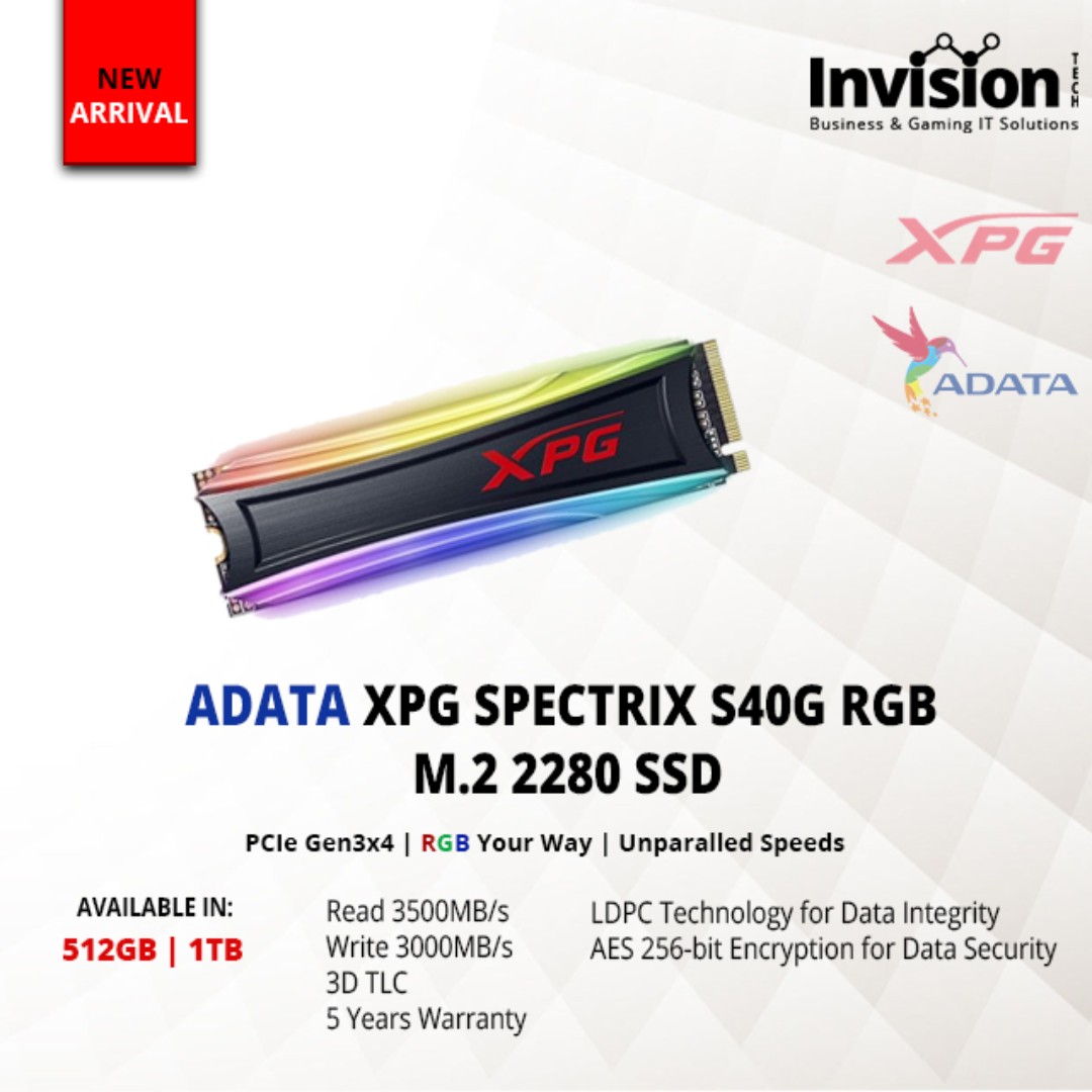 adata xpg spectrix s40g rgb nvme ssds 512gb 1tb new product