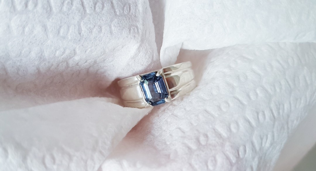 ASSCHER CUT BLUE SPINEL RING FOR MEN Men s Fashion Watches