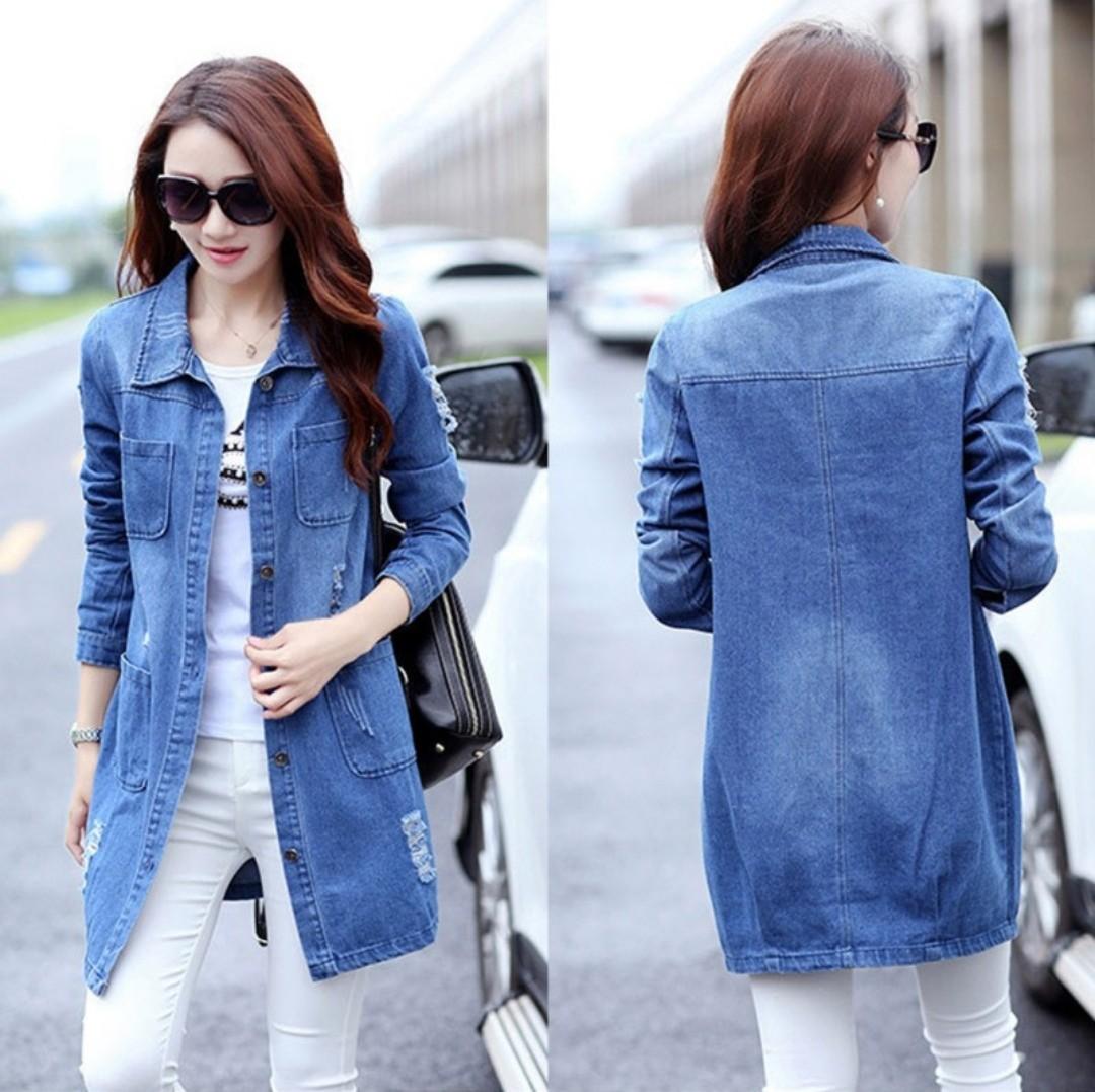 Denim jaket labuh Women s Fashion Coats Jackets and Outerwear