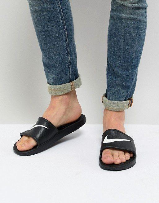 nike kawa slide on feet