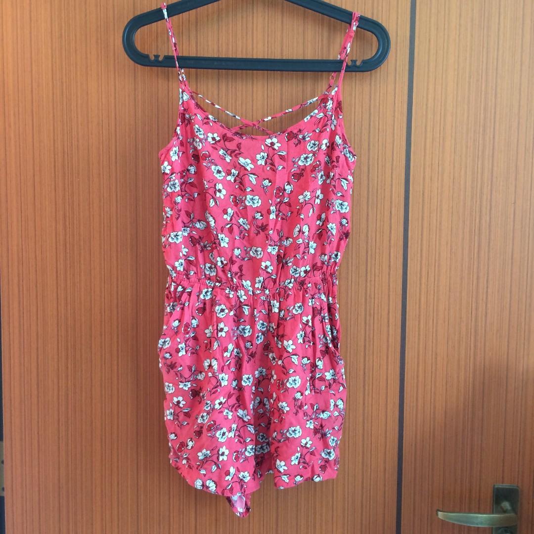 h&m red floral playsuit