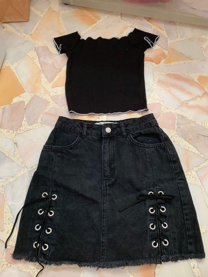 black denim skirt primark