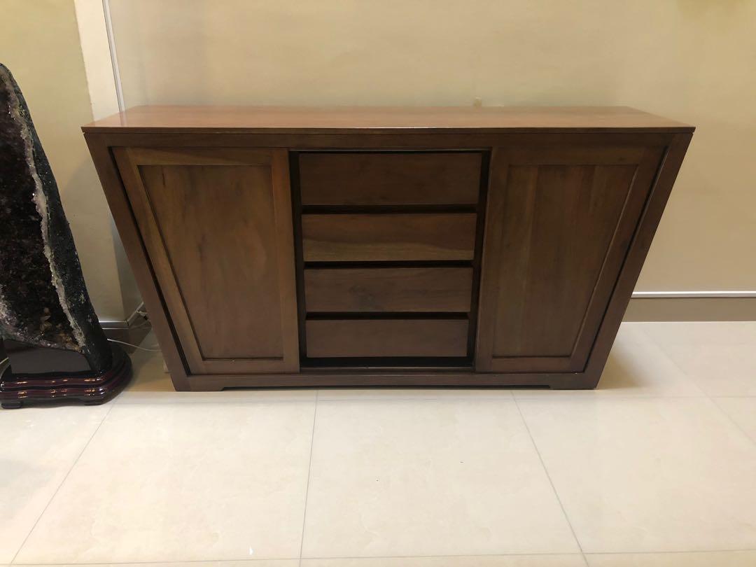 Solid Teak Side Board Buffet Cabinet Furniture Shelves Drawers On Carousell