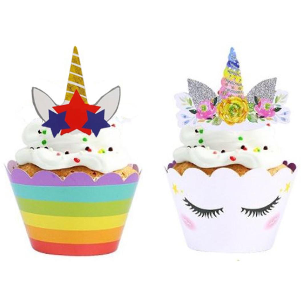 12pcs Unicorn Cupcake Liner Wrapper Topper Set Cupcakes Paper