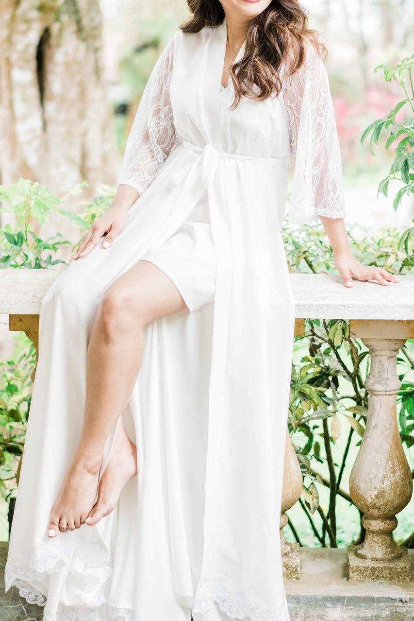 White bridal robe lace top