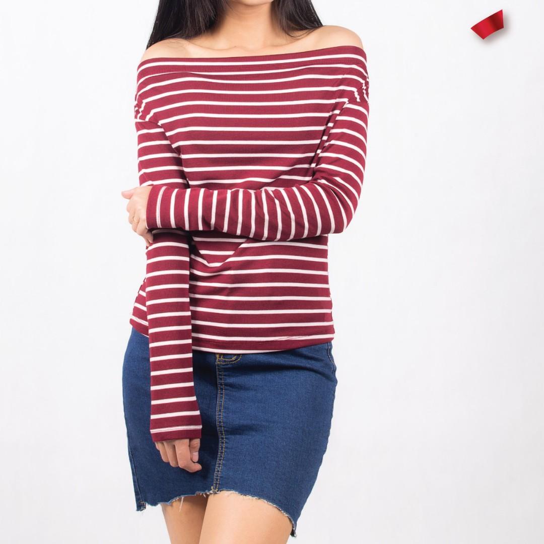 Baju Atasan Wanita Motif Garis Garis Import Women S Fashion