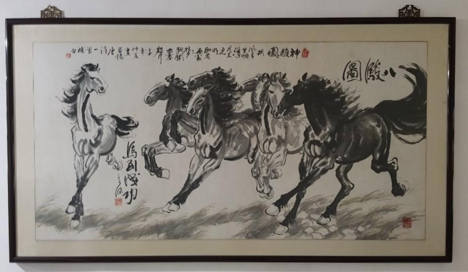 Big Chinese Painting 8 Horses With Nice Frame Vintage