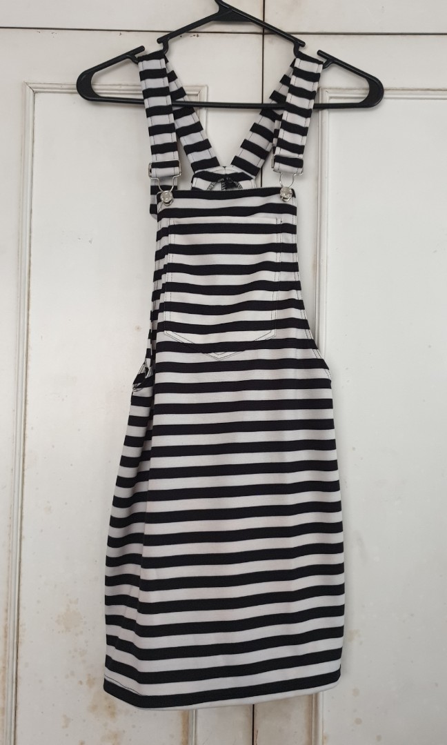 black and white striped overall dress