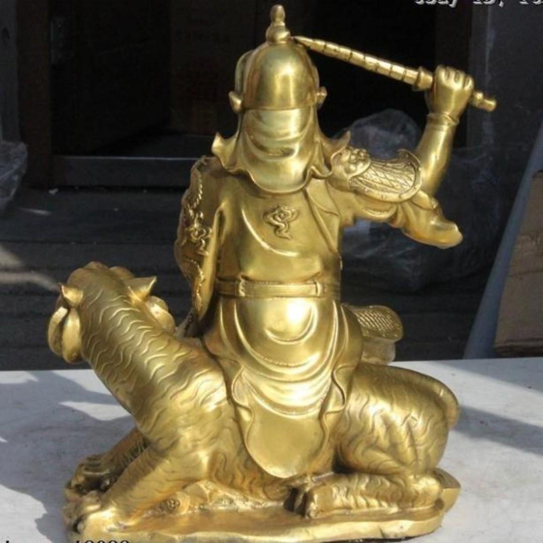 Brass Taoism Chinese Ride Tiger Statue Fighter Wealth Wealth God Zhao