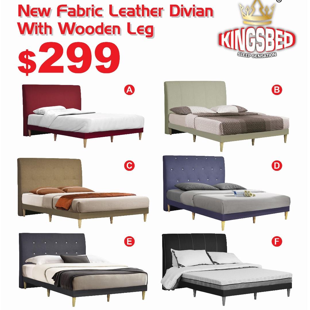 Fabric Divan Bedframe With Wooded Leg 22 Colours Furniture Beds Mattresses On Carousell