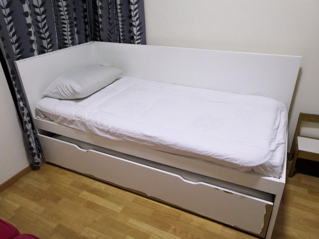 Ikea Flaxa Bed With Pull Out Bed Underbed With 2 Mattresses
