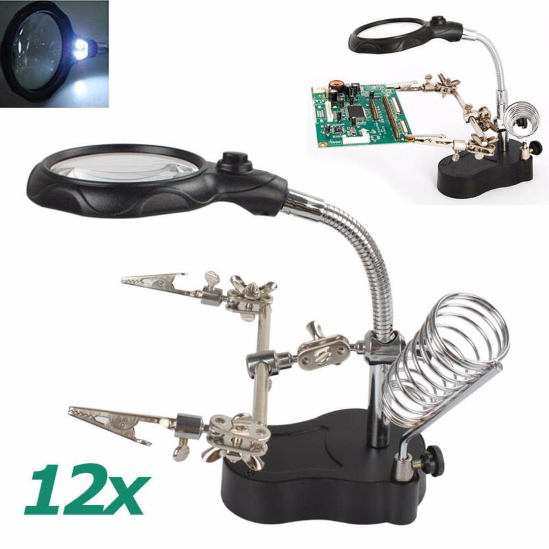Magnifying Glass Hand Clip Clamp Led Light Lens Desk Desktop Table Magnifier Lamp Solder Stand Electronics Others On Carousell