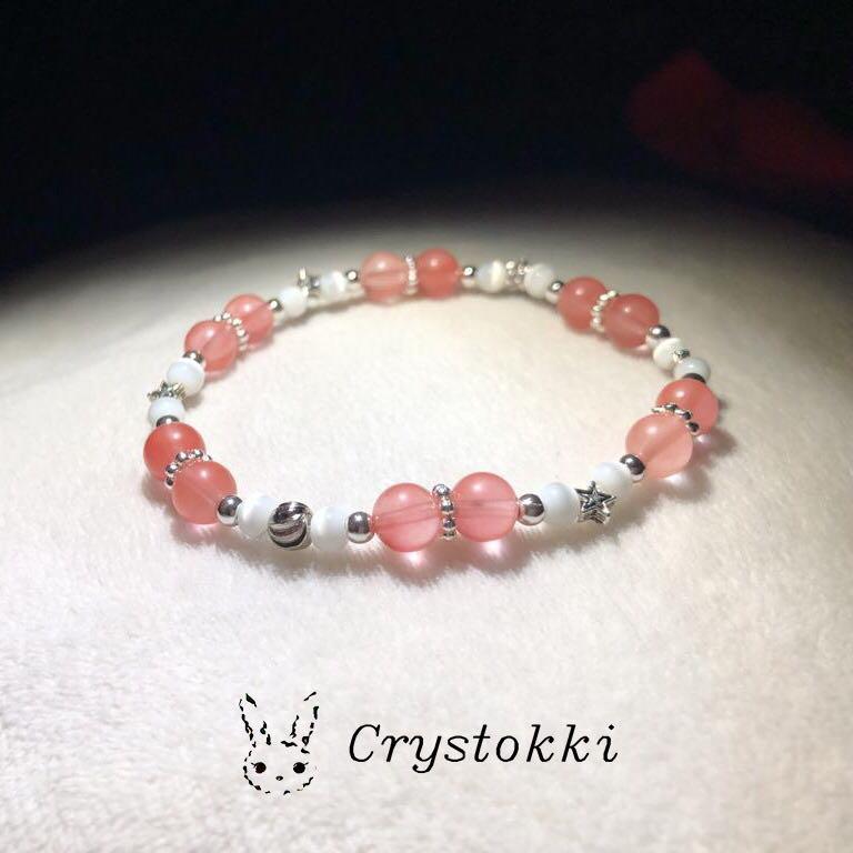 National Day Themed Handmade Cat s Eye and Cherry Quartz Bracelet