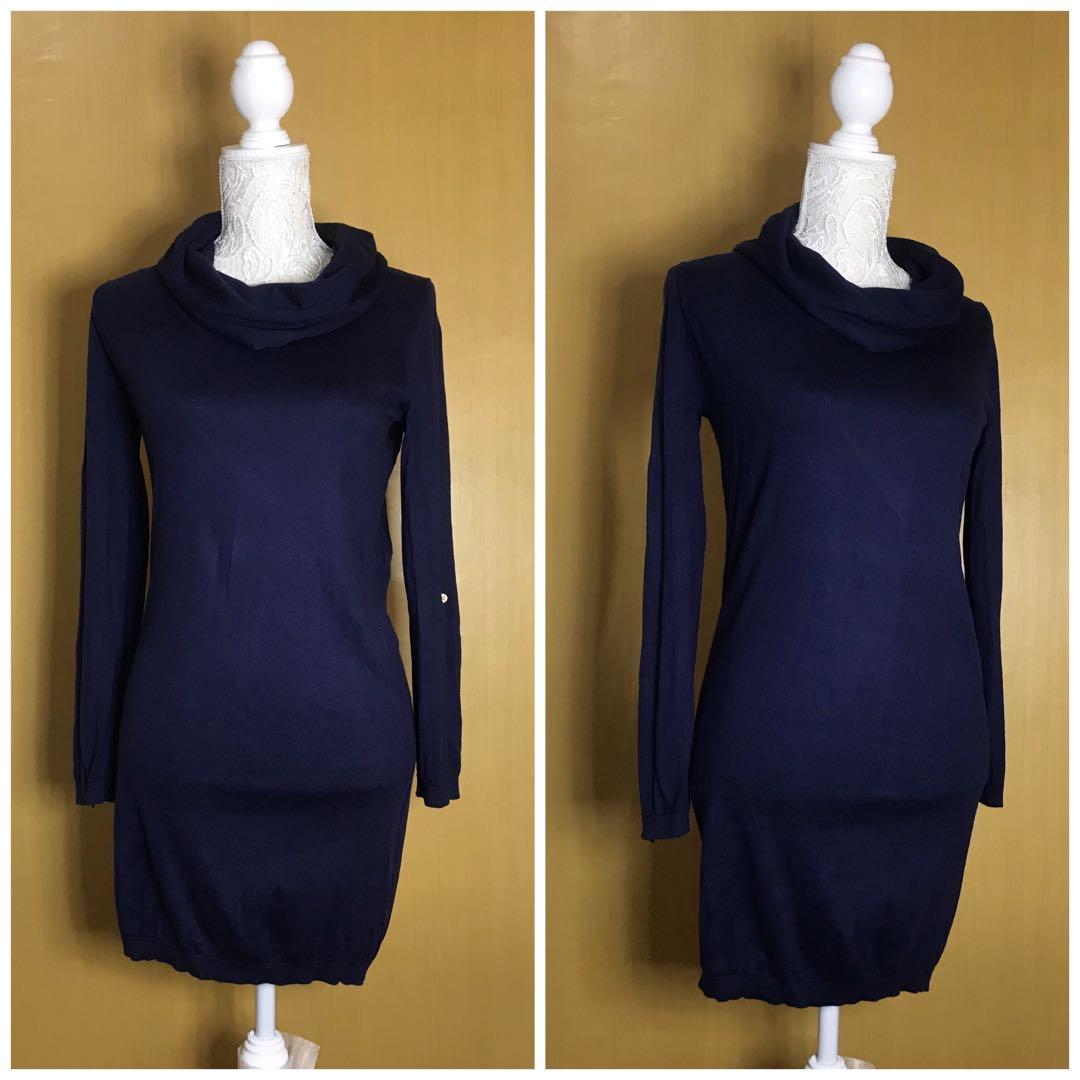 navy blue turtleneck dress