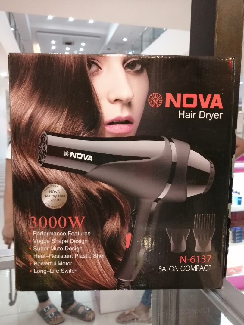NOVA Hair Dryer N6137 3000W ( Black ), Beauty & Personal Care, Hair on  Carousell