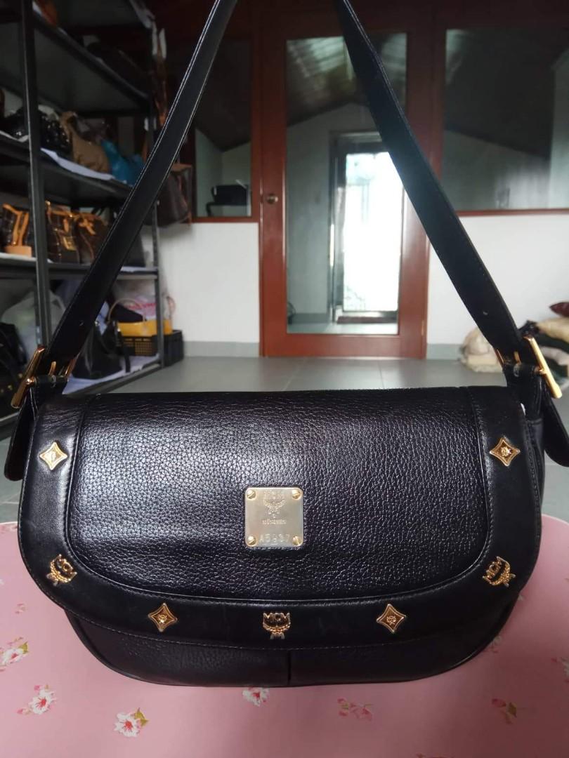 Preloved MCM small black leather shoulder bag, Luxury, Bags & Wallets on  Carousell