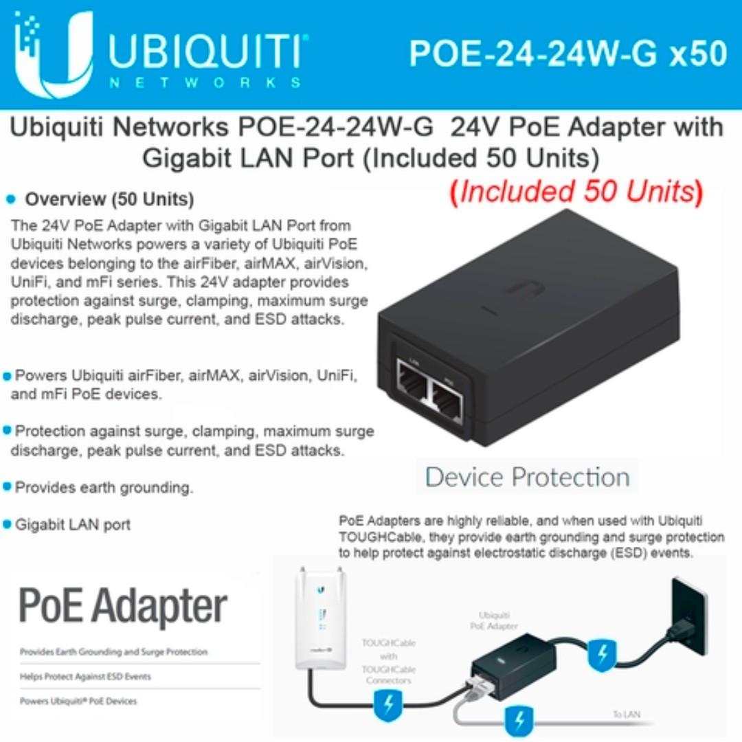 UBIQUITI NETWORKS 24V POE ADAPTOR (Category: Networking) located in Manila. Submitted by dfa172001 (Listing ID 244583877, Image 1). Description: UBIQUITI POE ADAPTOR 24V / 12 WATTS - 850 pesos UBIQUITI POE ADAPTOR 24V / 24 WATTS - 1200 pesos UBIQUITI POE ADAPTOR 24V / 24 WATTS ( gigabit ) - 1400 pesos Key Features For Ubiquiti Networks PoE Devices 48V, 24W of Power The 48V PoE Adapter from Ubiquiti Networks powers a variety of Ubiquiti PoE device