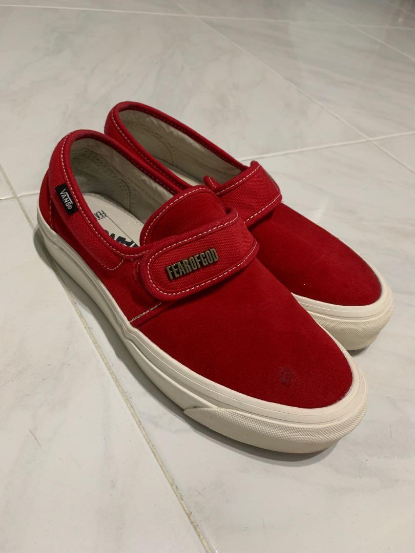 Red suede deals vans slip ons