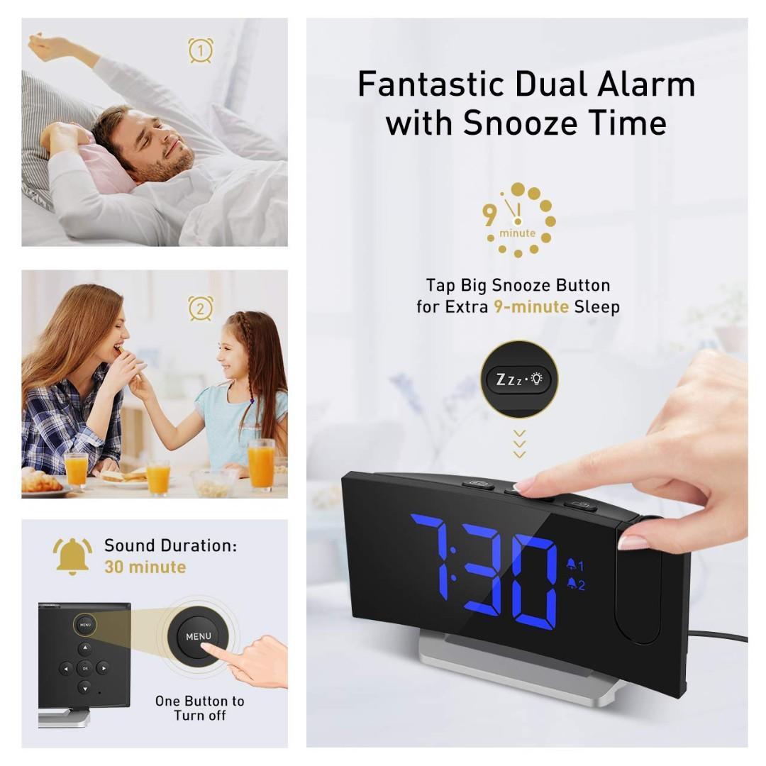 141 Mpow Projection Alarm Clock 5 Led Curved Screen Digital