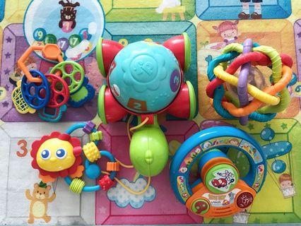 Vtech steering wheel, fisherprice turtle, playgro bendy ball