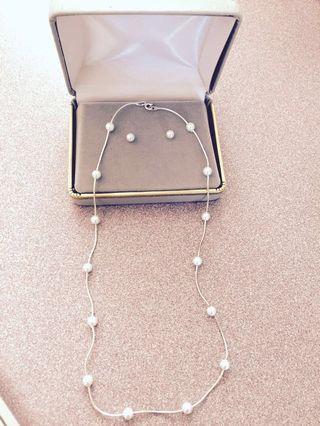 Pearl Earrings and Necklace Set