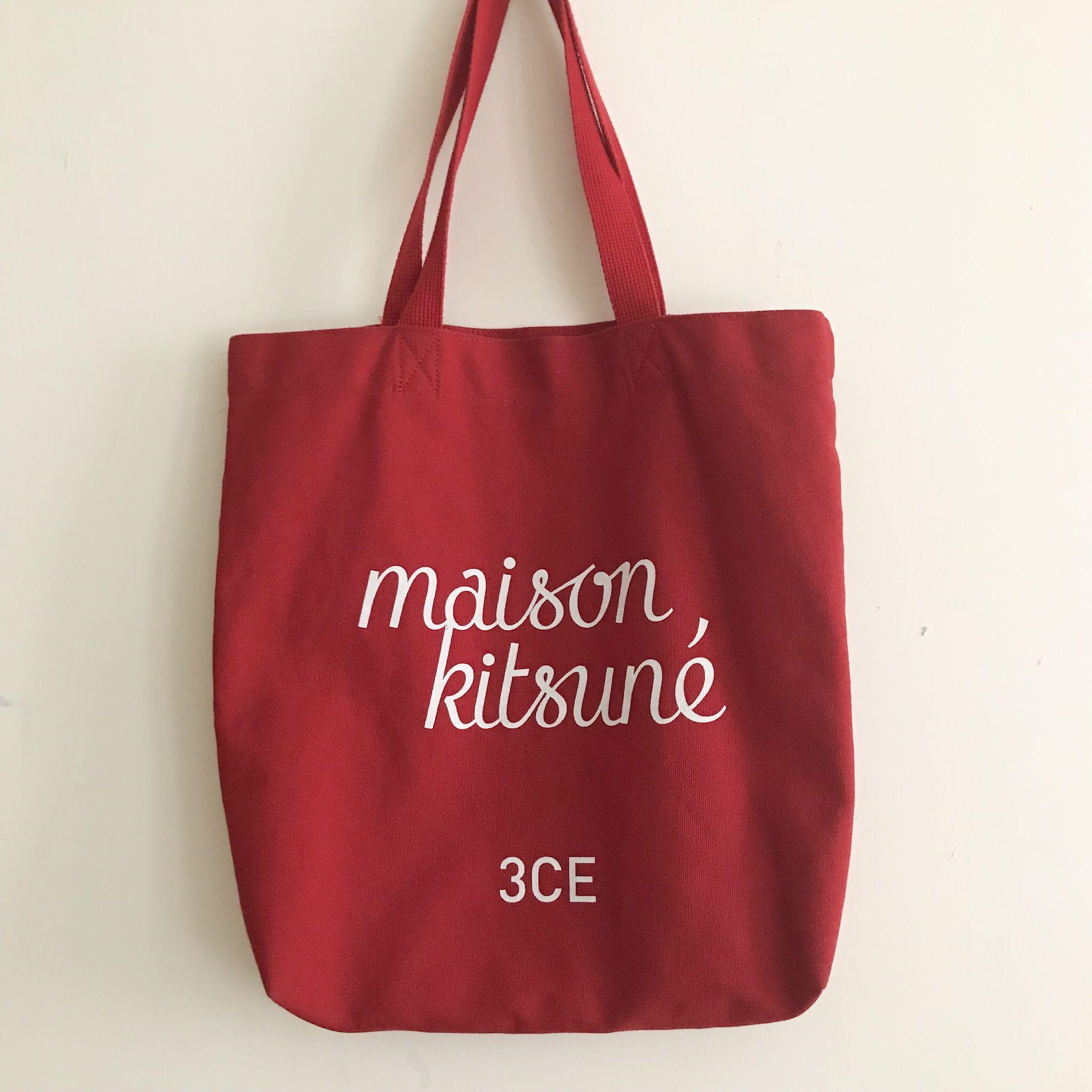3ce Maison Kitsune Canvas Totebag Fesyen Wanita Tas Dompet Di Carousell