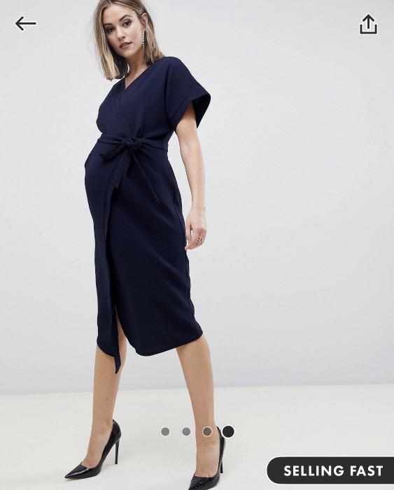 asos design maternity lace wrap midi dress