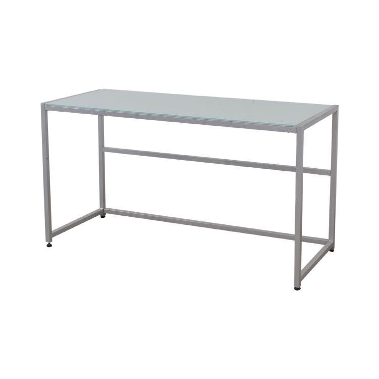 Desk Chrome Metal Frame Frosted Glass Top Cb2 Crate Barrel