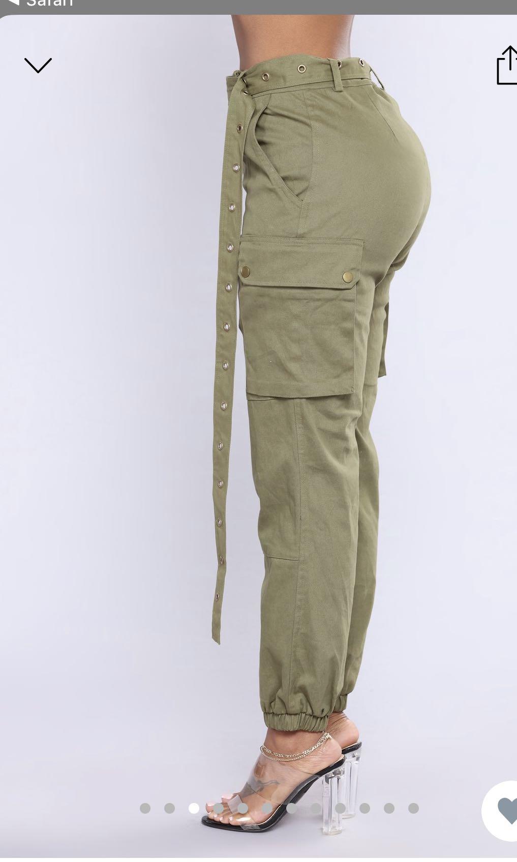 Fashion Nova Olive Green Chic Cargo Pants Women S Fashion Clothes Pants Jeans Shorts On Carousell