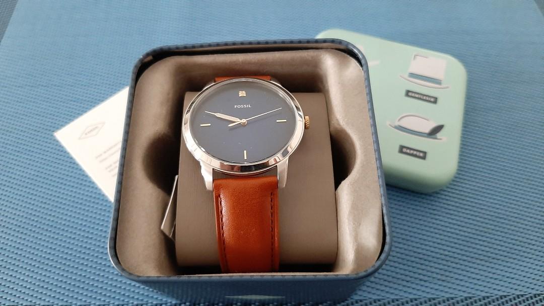Authentic Fossil Watch The Minimalist Carbon Series Three hand Luggage Leather Watch