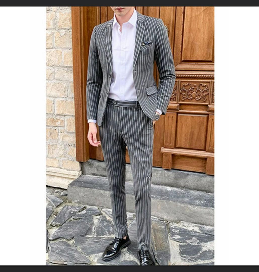 Men Suit 2pc Striped Grey Black Men S Fashion Clothes Outerwear