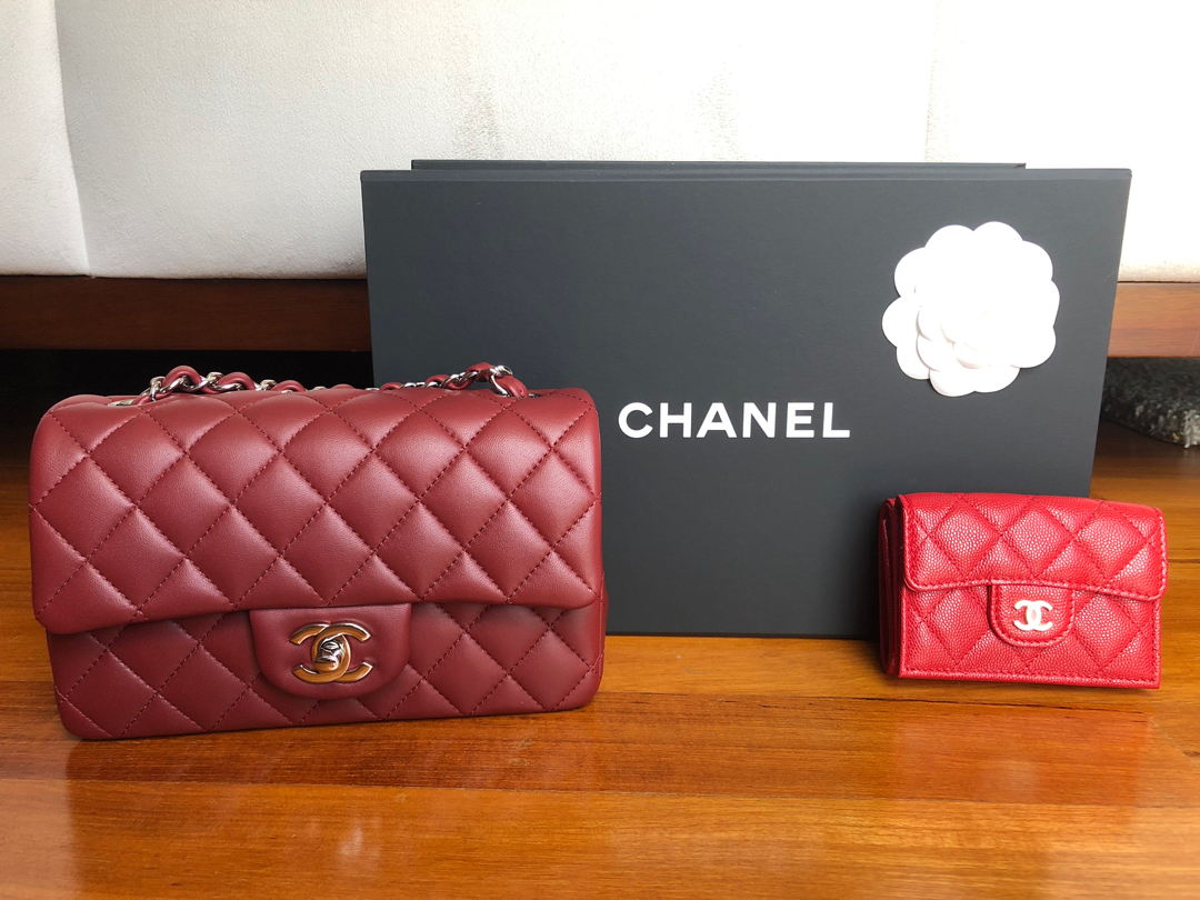 💋Chanel Mini Rectangular Burgundy Red Lamb💋, Luxury, Bags & Wallets on  Carousell