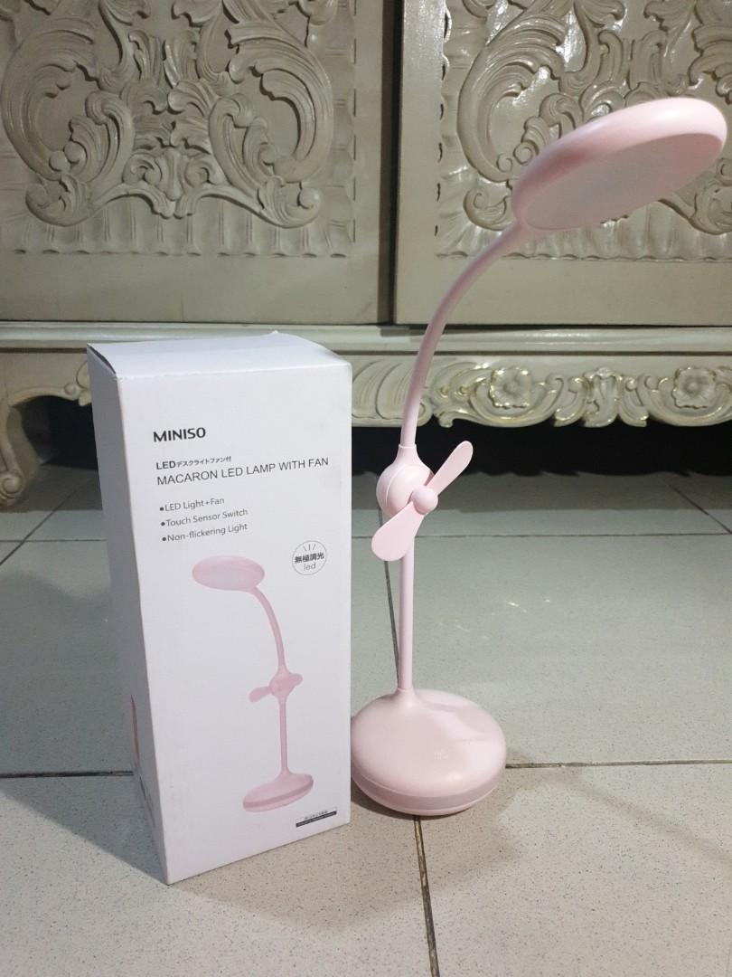 Miniso Macaron Led Lamp With Fan Lampu Meja Belajar Tidur Perabotan Rumah Di Carousell