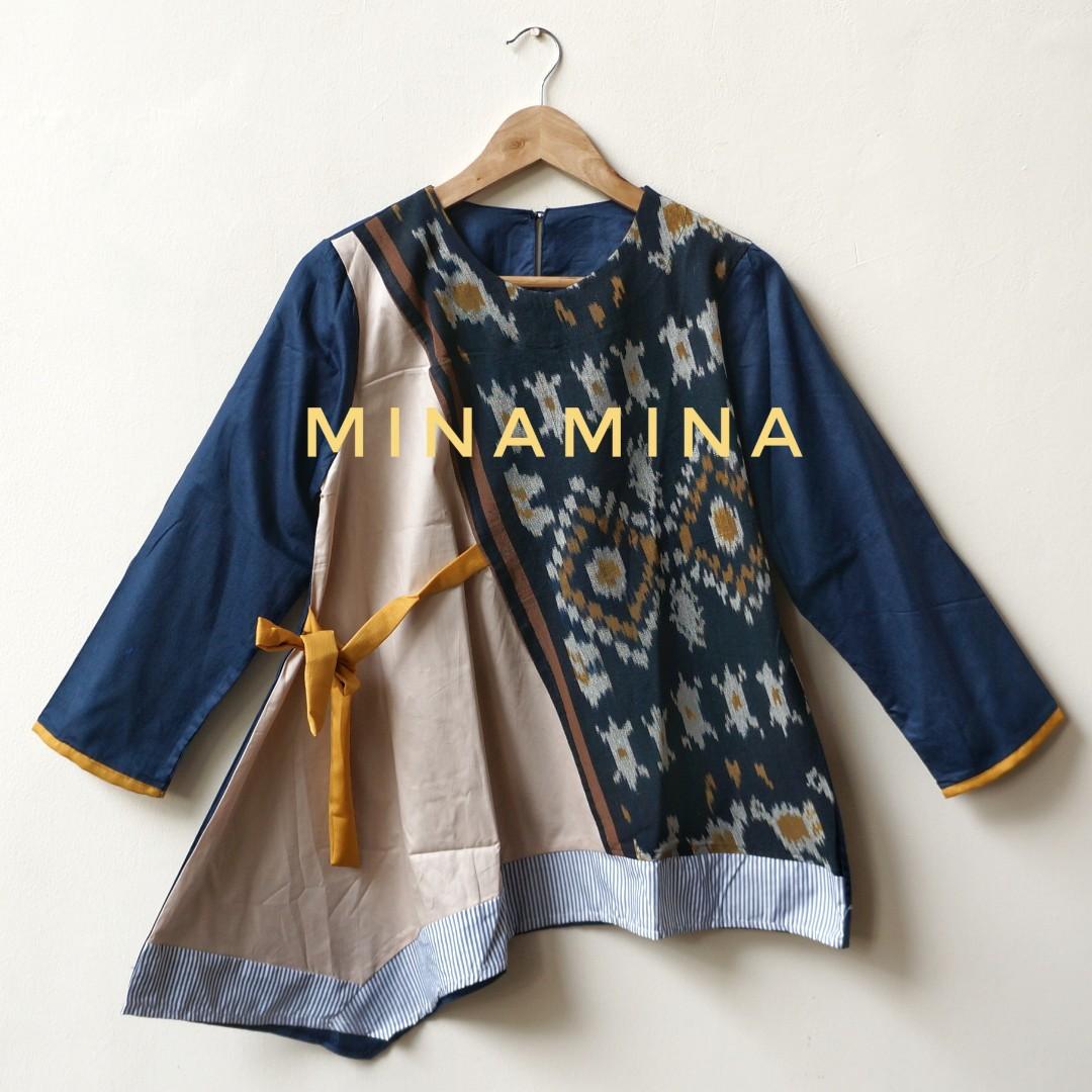 New Baju Atasan Wanita Kombinasi Tenun Ikat Stylish Blouse Modern Top Tdi Yellow Olshop Fashion Olshop Wanita Di Carousell