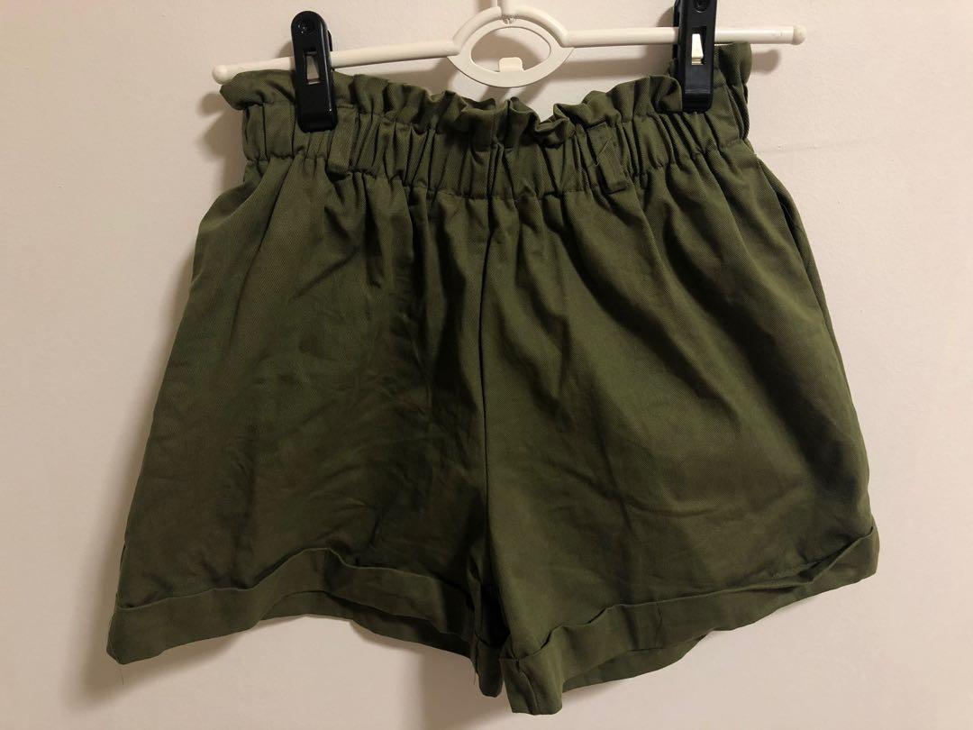 Olive green high waisted shorts clearance
