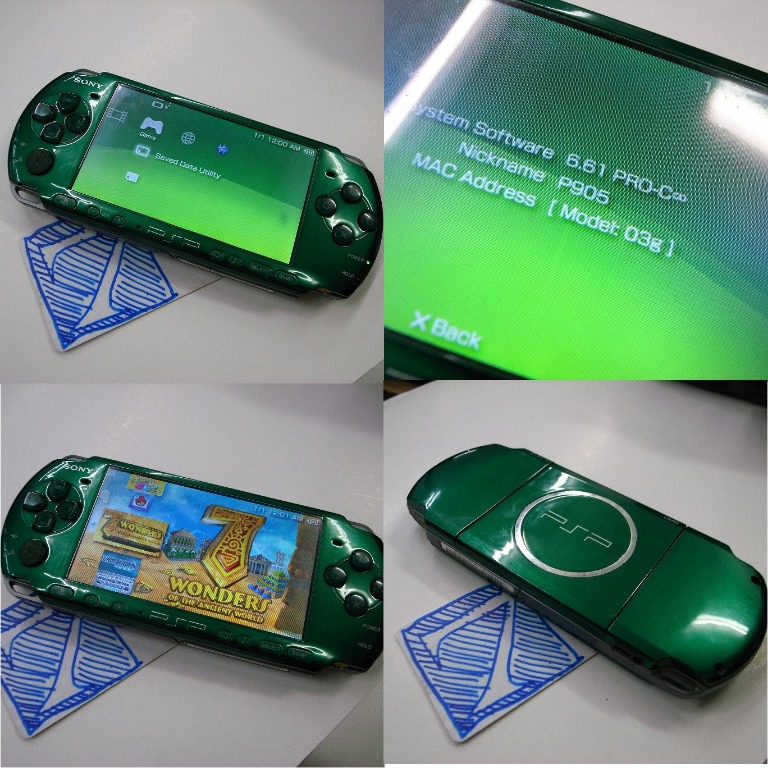 Sony PSP 3000 GREEN Full Mod Game Music Video Rm330, Video Gaming 