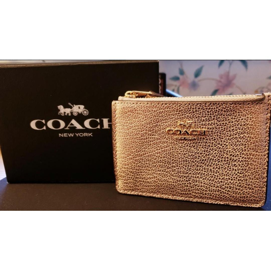 Authentic COACH Zip Skinny ID Wallet with Key Chain in Rose Gold