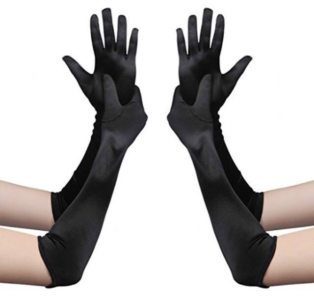 Black satin gloves, Women's Fashion 