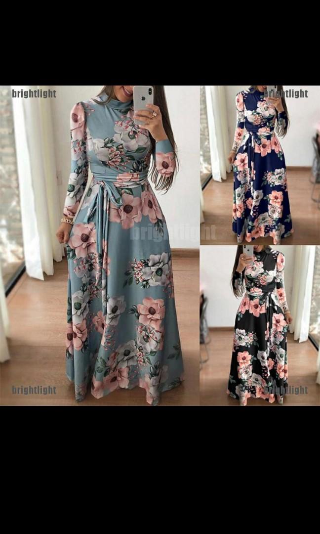 Brl Women Fashion Floral Print Maxi Dress Skinny Plus Size