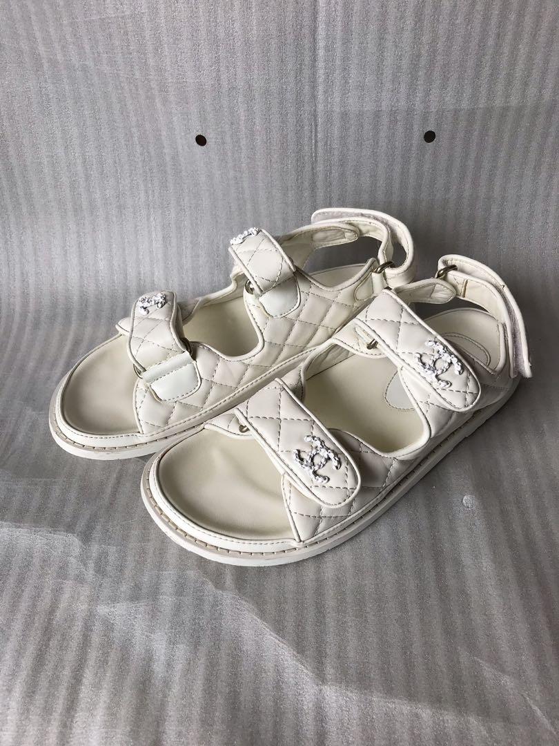 Leather sandals Chanel White size 365 EU in Leather  25277429