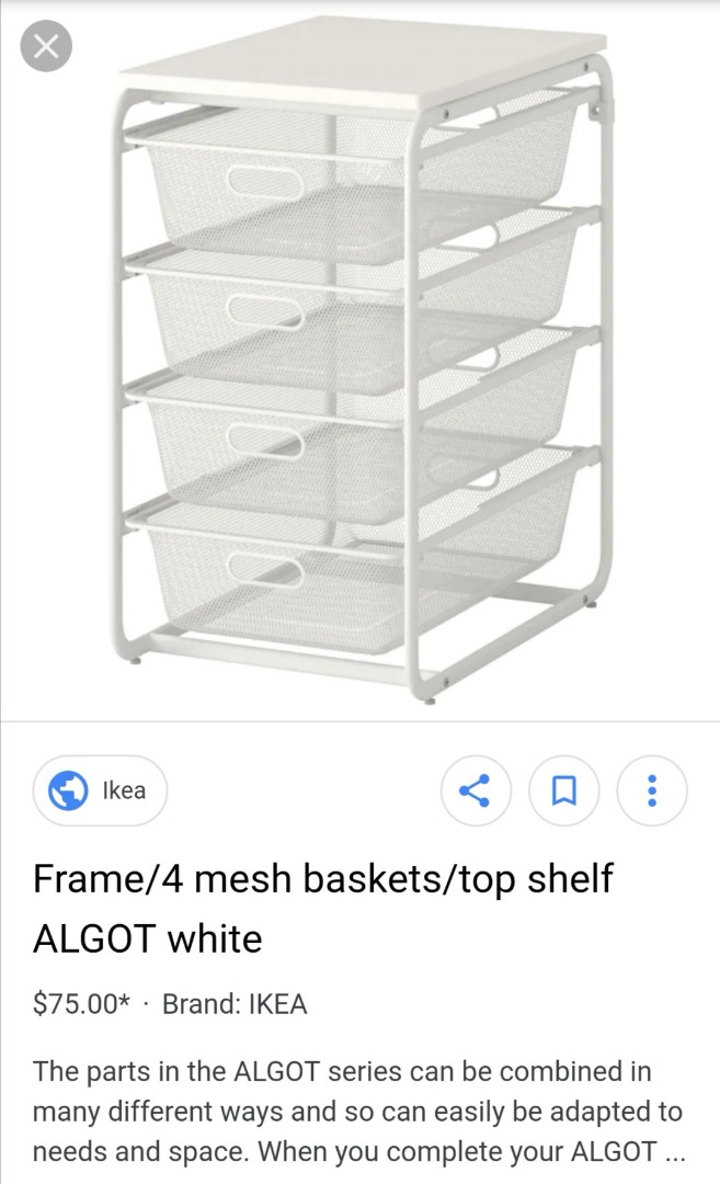 IKEA Algot Wall Upright System 26” Baskets Dimensions, 44 OFF