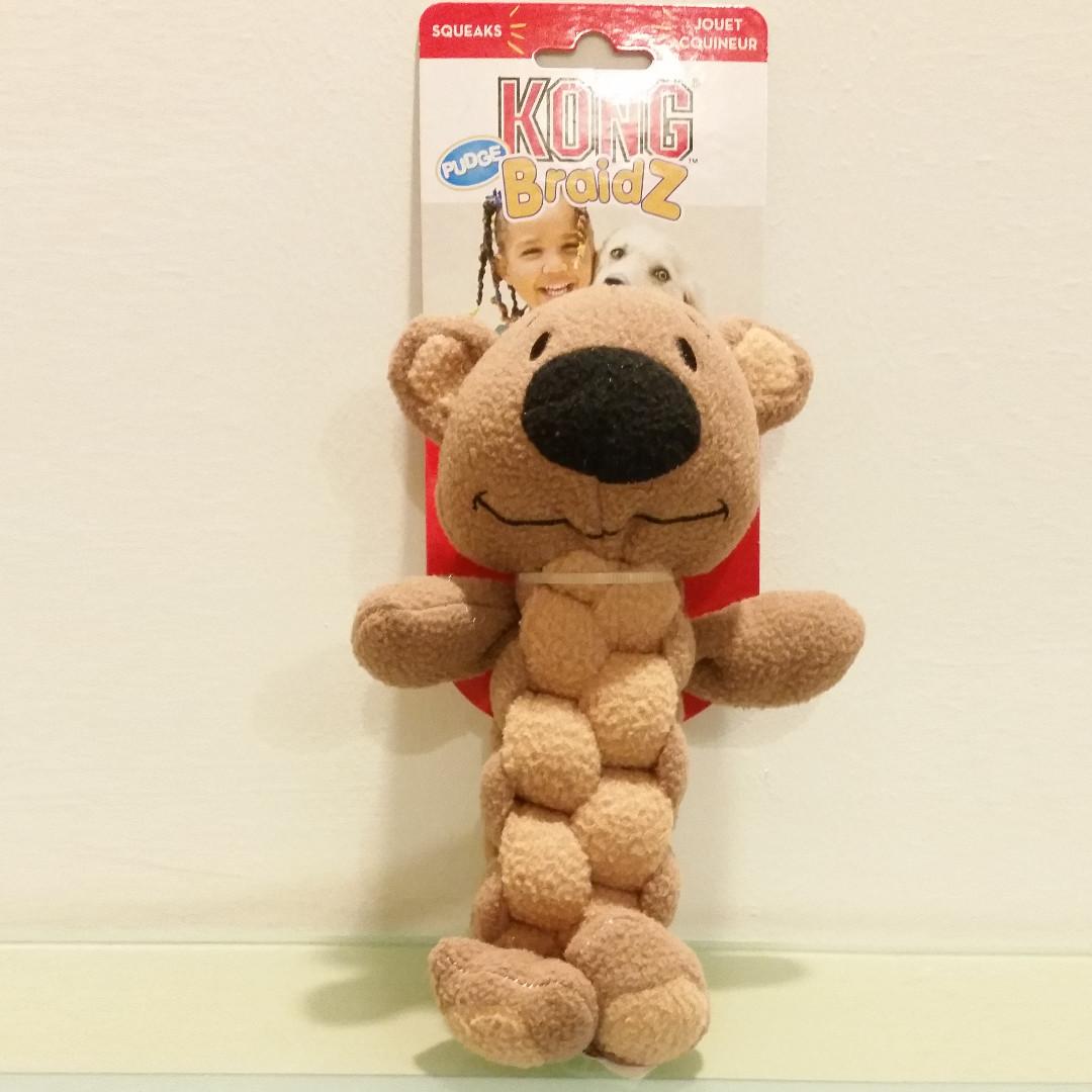 Kong Pudge Braidz Bear Squeaker Plush