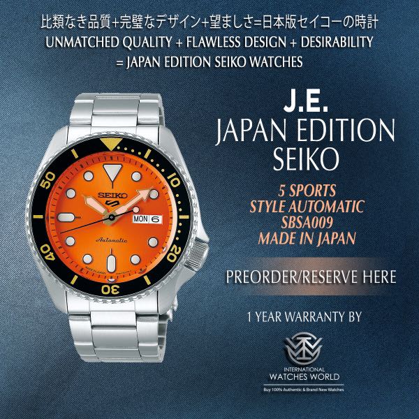 SEIKO JAPAN EDITION 5 SPORTS STYLE AUTOMATIC ORANGE SBSA009 MADE IN JAPAN,  Mobile Phones & Gadgets, Wearables & Smart Watches on Carousell