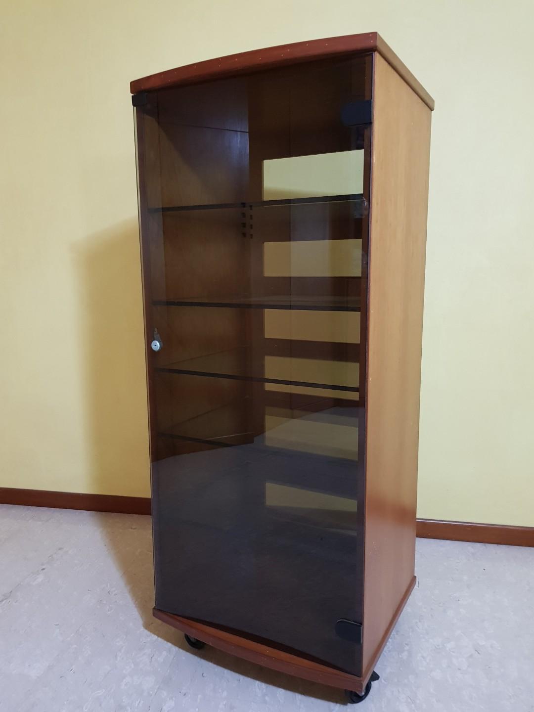 Six Tiers Solid Wood Hi Fi Cabinet With Glass Door And Rollers