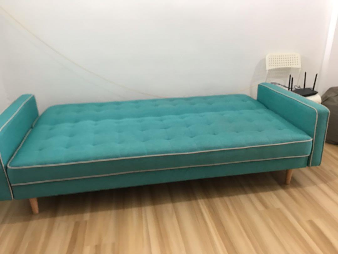 blue flannel fabric adjustable sofa bed plastic legs
