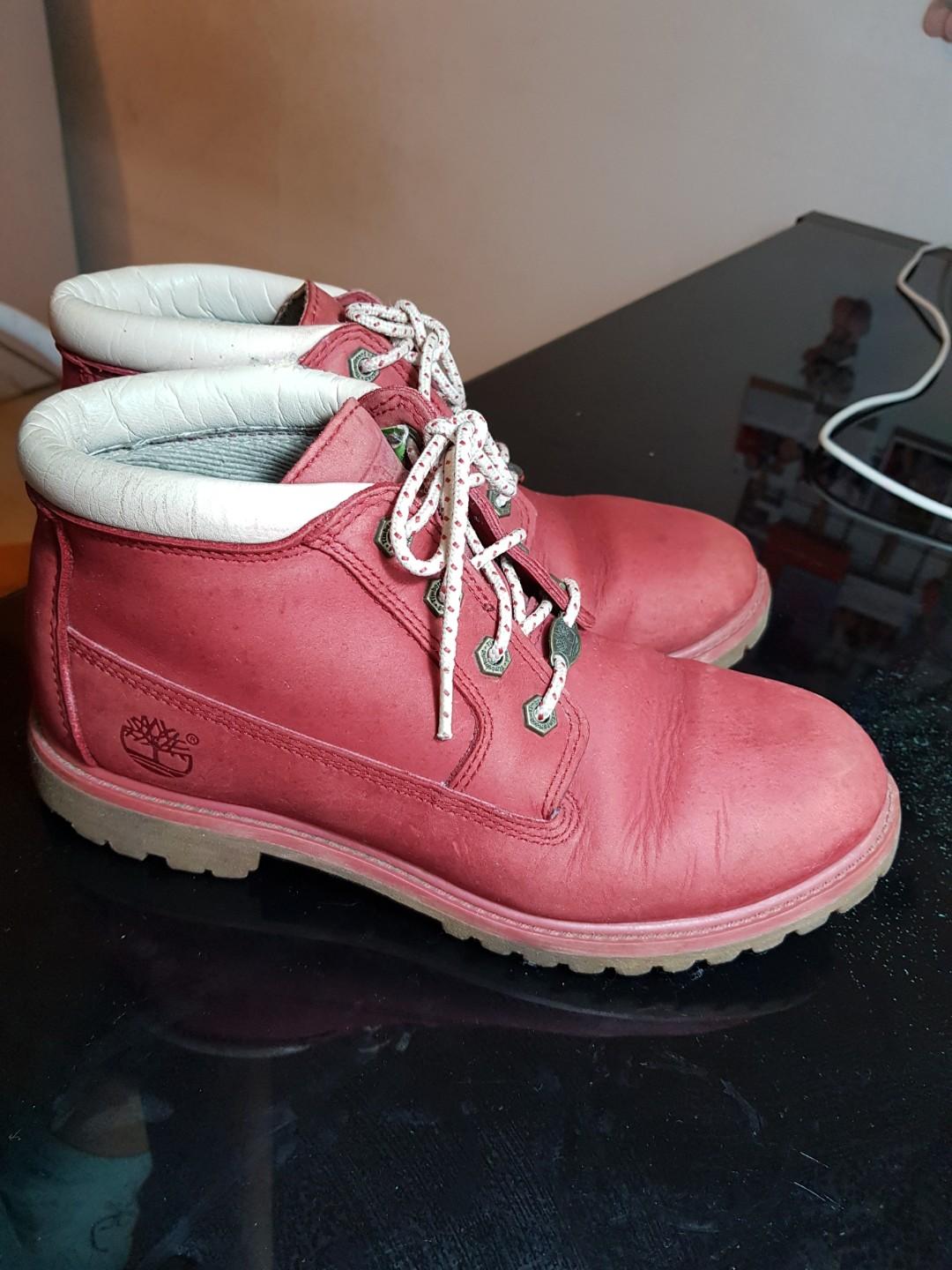 red white timberland boots