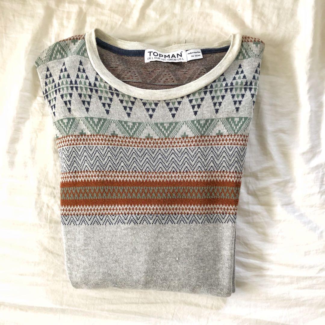 Topman Patterned Sweater (Category: Tshirts & Polo Shirts ) located in Paranaque City. Submitted by rainbrain (Listing ID 245050656, Image 2). Description: Used only once. 🏷 Prices not inclusive of shipping, fee depends on your selected mode of shipping 📦 Shipping via GrabExpress, Lalamove or LBC shouldered by the buyer 💵 Payment via BPO Deposit 🙋🏻‍♂️ Feel free to PM me for additional details about the item .